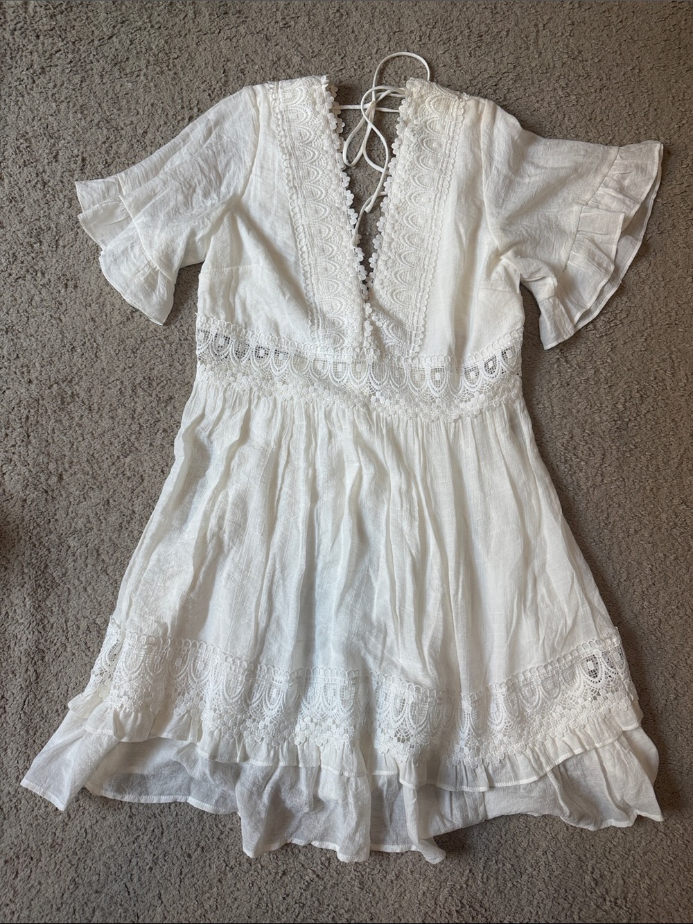 White Boho Lace V-Neck Mini Dress